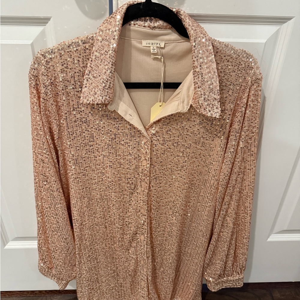 Jodifl Women's Sequin Shirt Dress- Gold